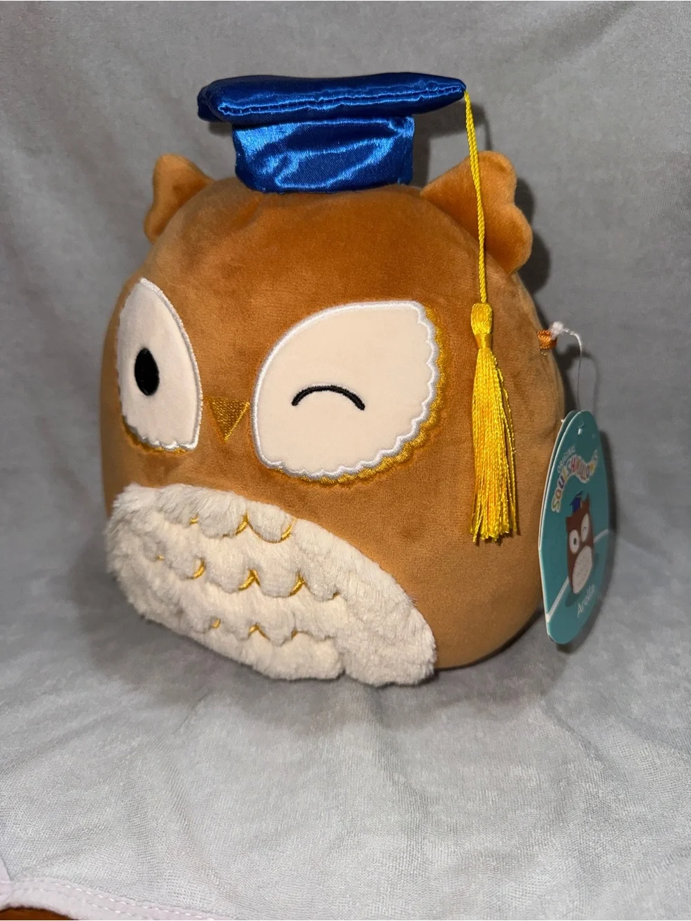 Squishmallows Brown Owl with Blue Graduation Cap “Arella”